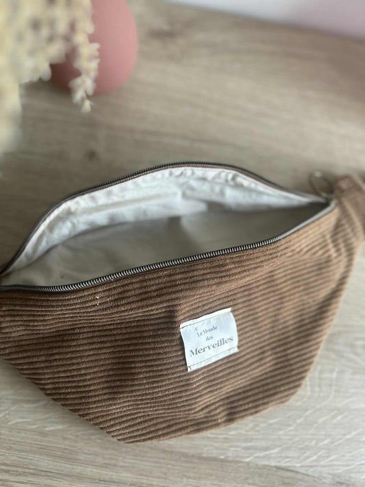 Sac banane velour Camel intérieur beige