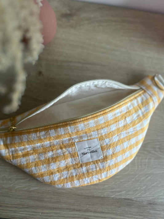 Sac banane velour Vichy orange