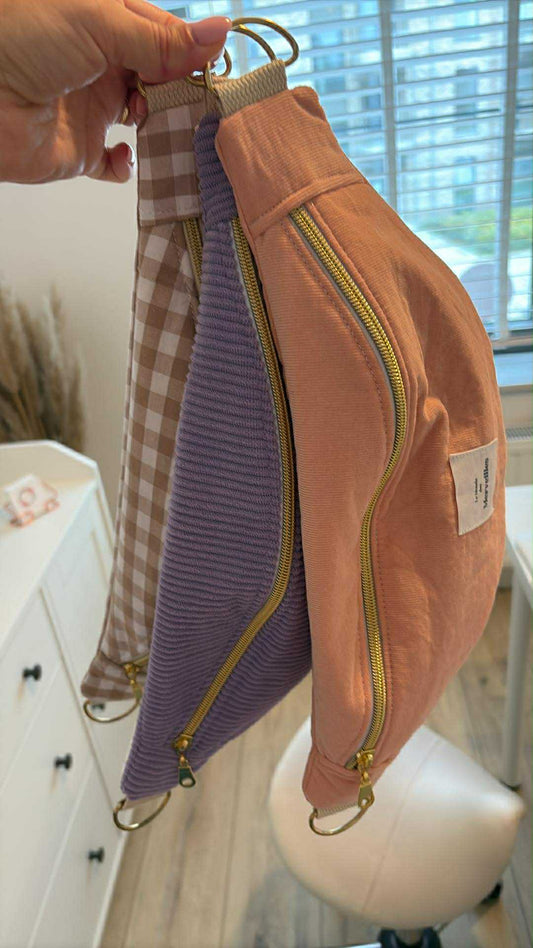 Sac banane velour Vichy beige