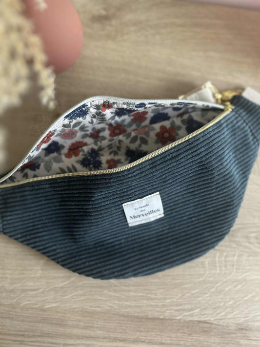 Sac banane velour Bleu acier