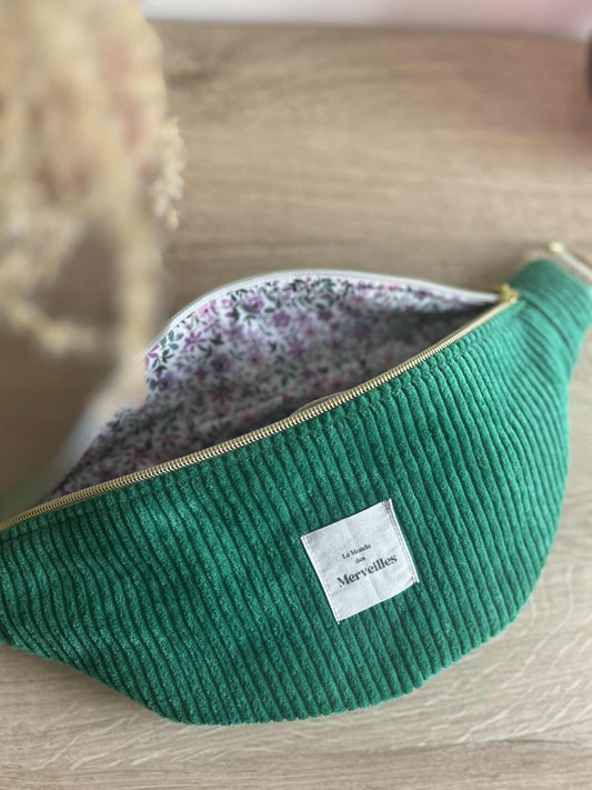 Sac banane velour Emeraude