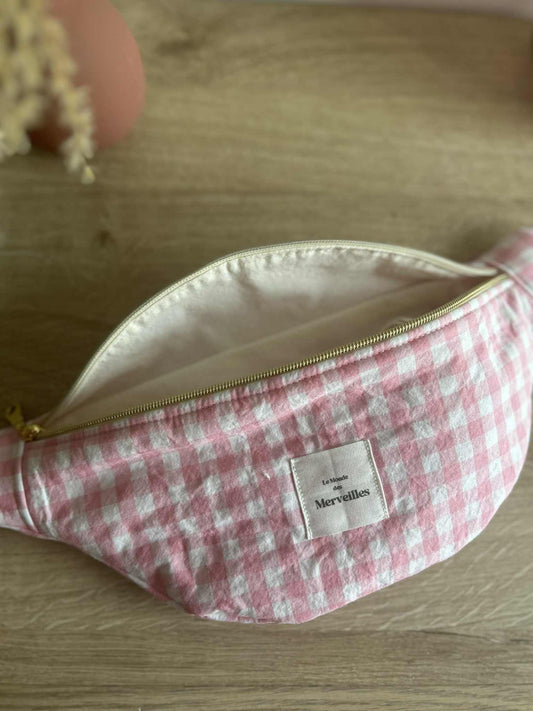 Sac banane velour Vichy rose